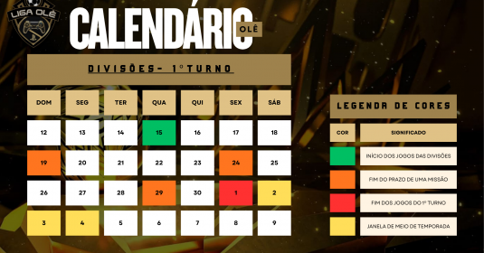 Foto notícia CALENDÁRIO - DIVISÕES - 1ª TEMPORADA
